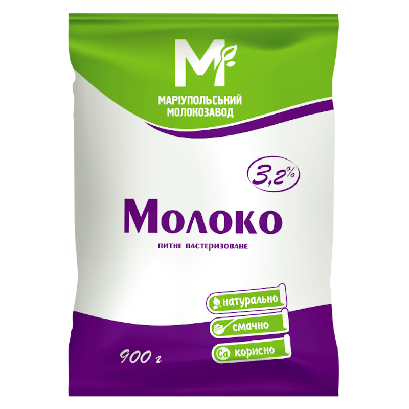 Молоко коров'яче МАРІУПОЛЬСЬКИЙ МОЛОКОЗАВОД, пастеризоване, 3,2%, 900г